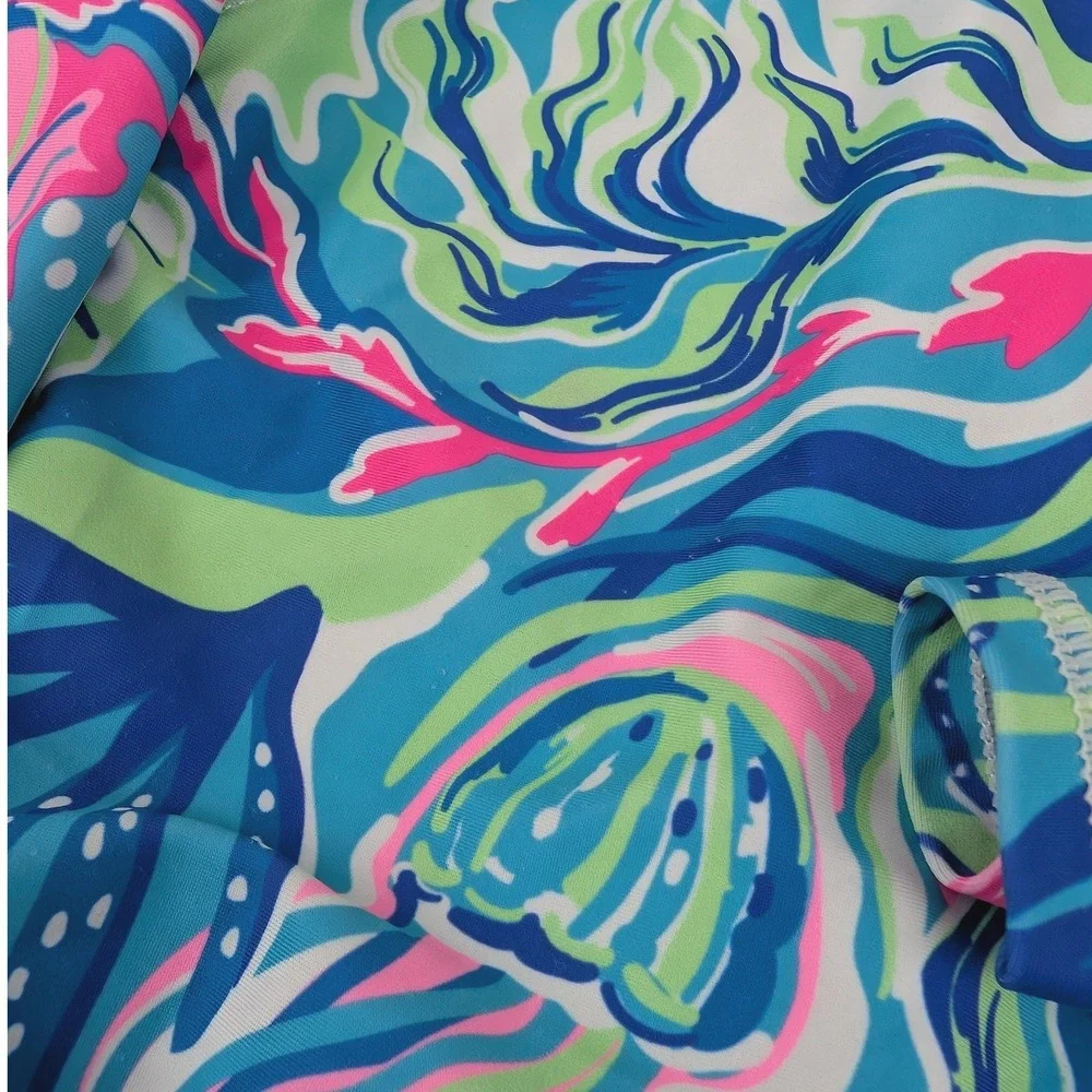 Tommy‎ Bahama Kids 3T Rash Guard One Piece Swimsuit Blue Pink Jellyfish Print